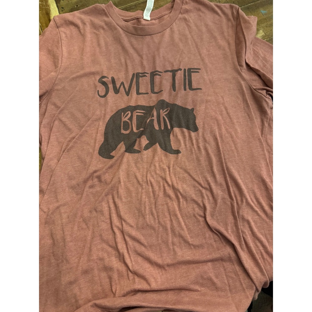 Bella Canvas Sweetie Bear Graphic Tee Mauve Pink Short Sleeve T-Shirt Large